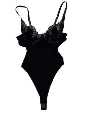 Vintage Victorias Secret velvet bodysuit bra velour lingerie sexy black 34C